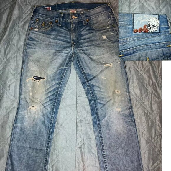 VTG True Religion Faded Distressed Jeans Ricky shallowmaker 33x31 MAD859F83 USA
